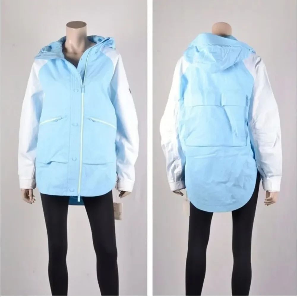 Free People Light Blue and White Oversized Jacket Size M